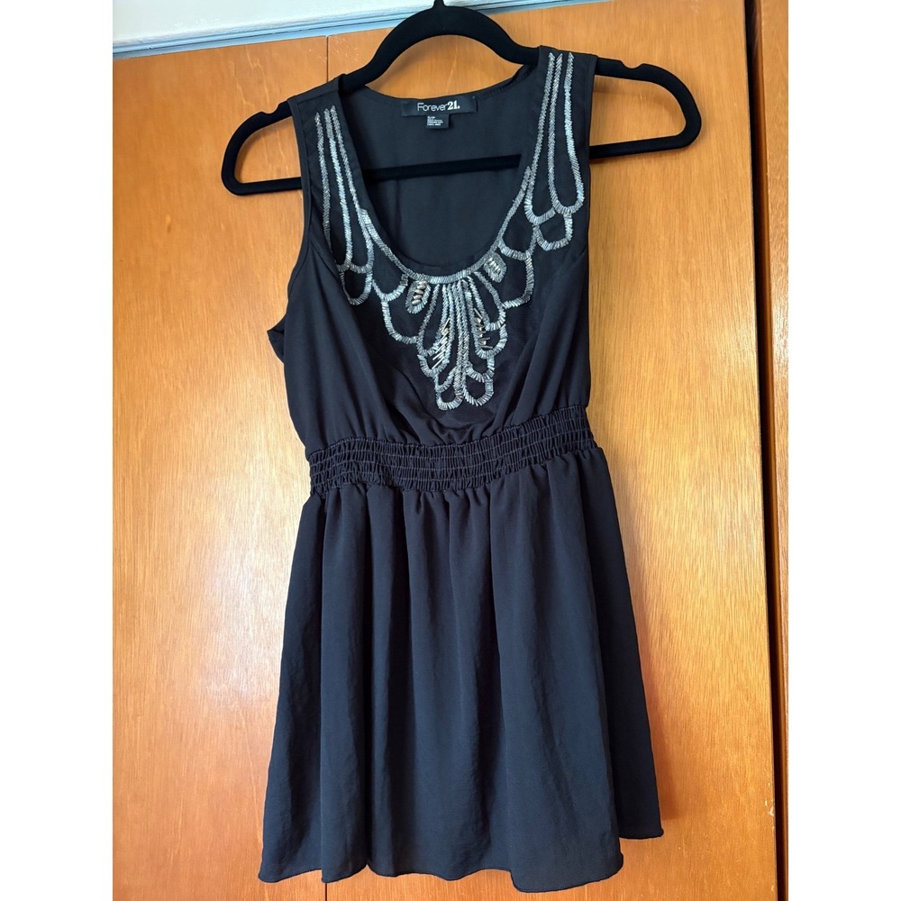 Forever 21 Black Dress‎ Silver Beaded Sleeveless Mini Party Cocktail
